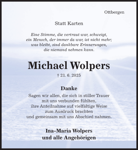 Traueranzeige von Michael Wolpers von Hildesheimer Allgemeine Zeitung