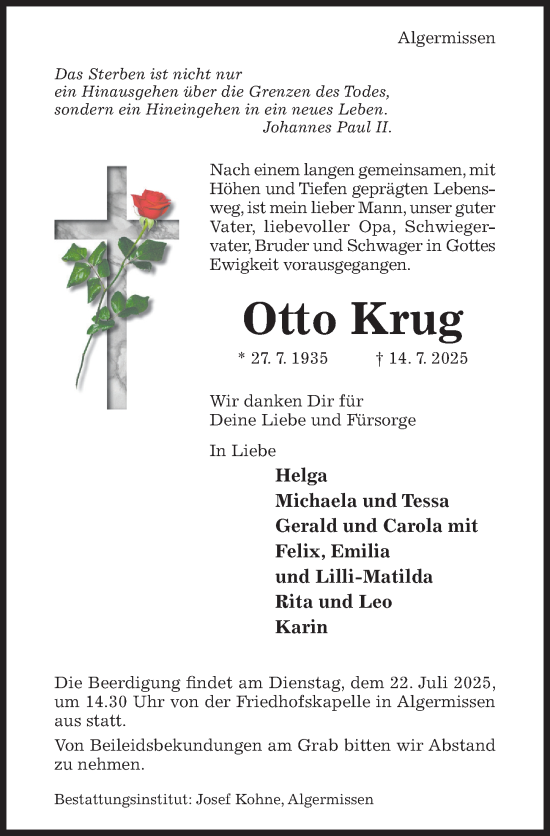 Traueranzeige von Otto Krug von Hildesheimer Allgemeine Zeitung