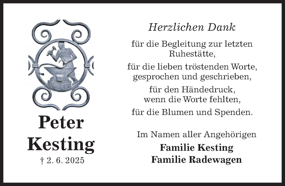  Traueranzeige für Peter Kesting vom 09.07.2025 aus Hildesheimer Allgemeine Zeitung
