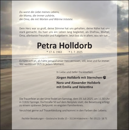 Traueranzeige von Petra Holldorb von Hildesheimer Allgemeine Zeitung