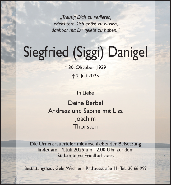 Traueranzeige von Siegfried Danigel von Hildesheimer Allgemeine Zeitung