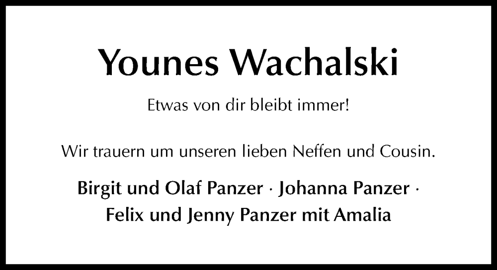  Traueranzeige für Younes Wachalski vom 05.07.2025 aus Hildesheimer Allgemeine Zeitung