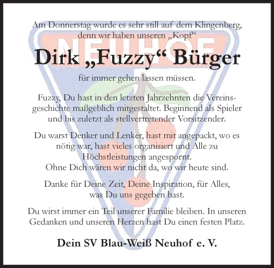 Traueranzeige von Dirk Bürger von Hildesheimer Allgemeine Zeitung