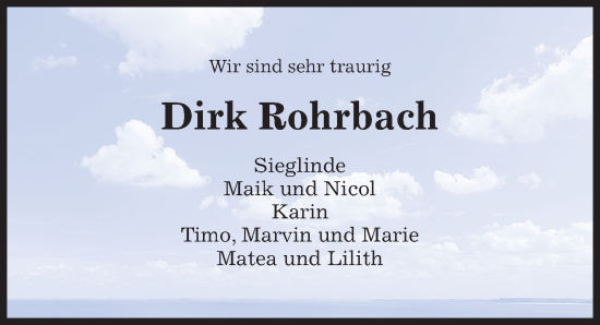 Traueranzeige von Dirk Rohrbach von Hildesheimer Allgemeine Zeitung