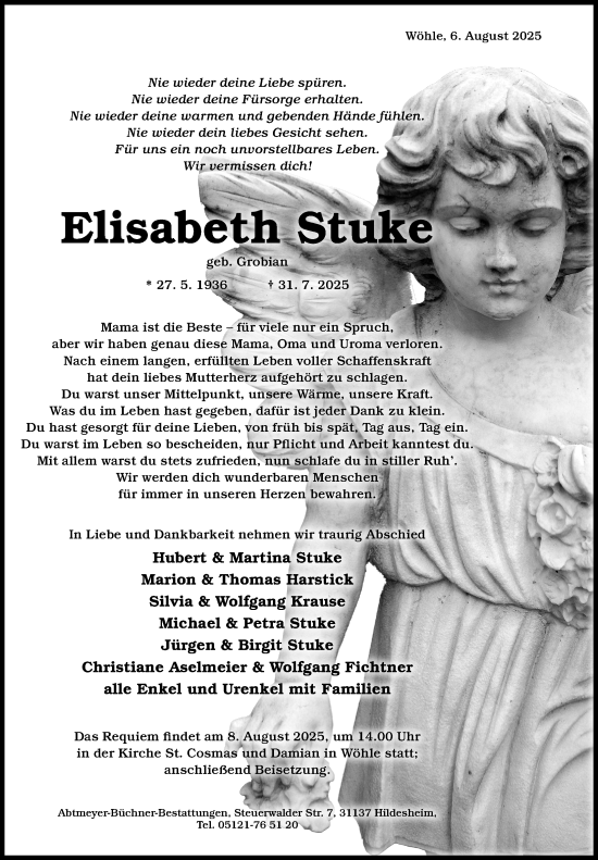 Traueranzeige von Elisabeth Stuke von Hildesheimer Allgemeine Zeitung