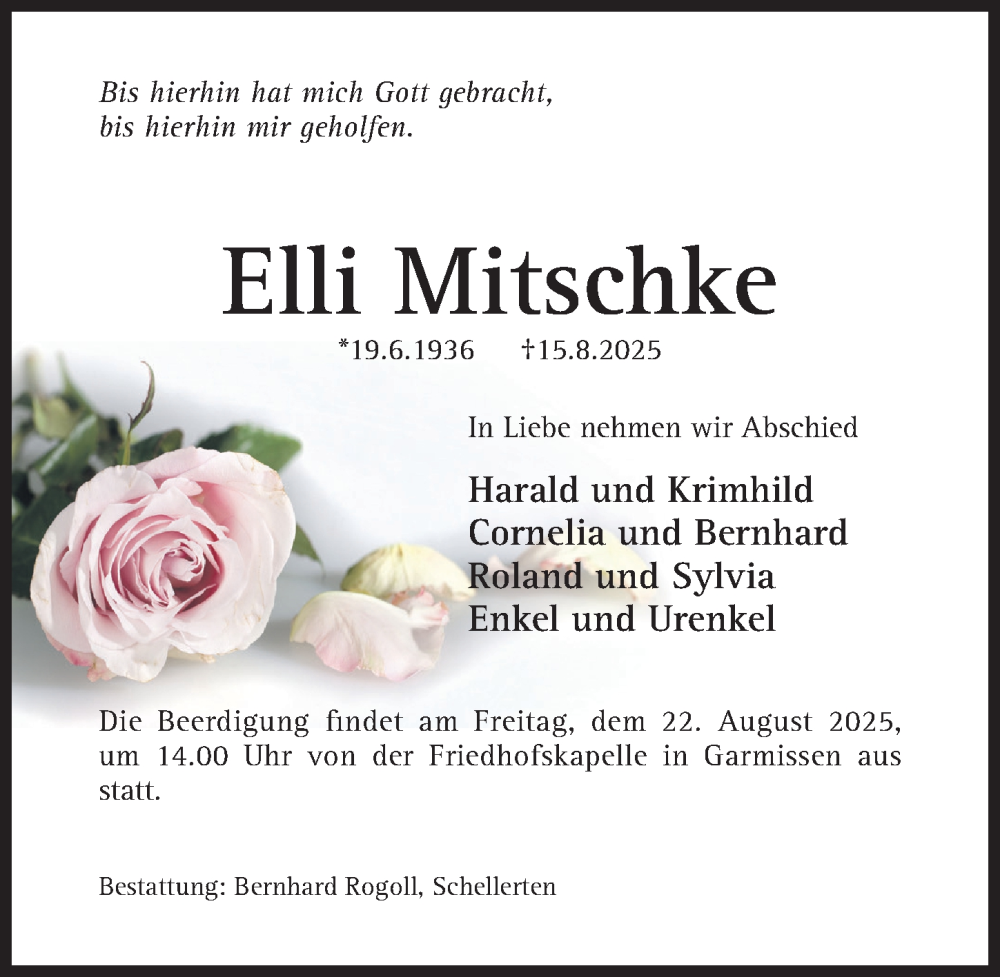  Traueranzeige für Elli Mitschke vom 20.08.2025 aus Hildesheimer Allgemeine Zeitung