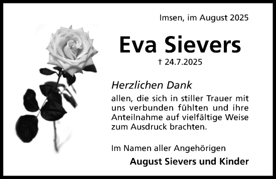 Traueranzeige von Eva Sievers von Hildesheimer Allgemeine Zeitung