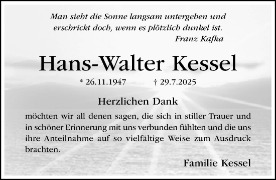 Traueranzeige von Hans-Walter Kessel von Hildesheimer Allgemeine Zeitung