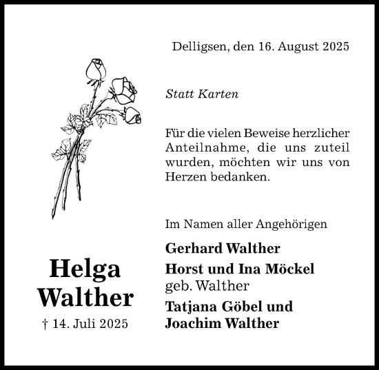 Traueranzeige von Helga Walther von Hildesheimer Allgemeine Zeitung