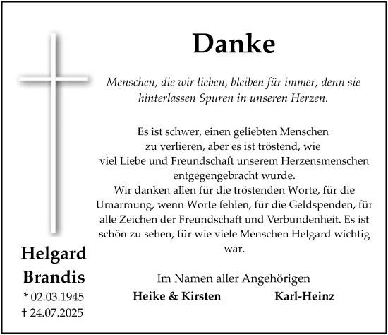 Traueranzeige von Helgard Brandis von Hildesheimer Allgemeine Zeitung