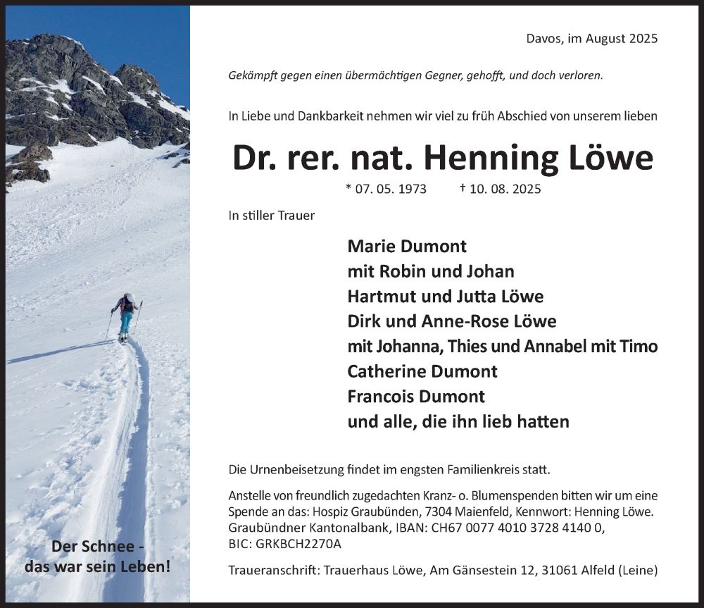  Traueranzeige für Henning Löwe vom 23.08.2025 aus Hildesheimer Allgemeine Zeitung