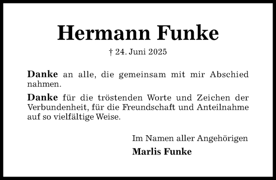 Traueranzeige von Hermann Funke von Hildesheimer Allgemeine Zeitung