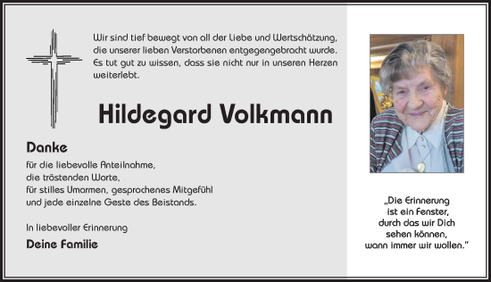 Traueranzeige von Hildegard Volkmann von Hildesheimer Allgemeine Zeitung