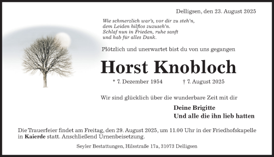 Traueranzeige von Horst Knobloch von Hildesheimer Allgemeine Zeitung
