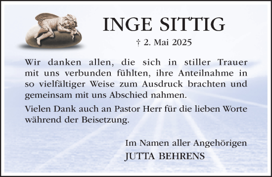 Traueranzeige von Inge Sittig von Hildesheimer Allgemeine Zeitung