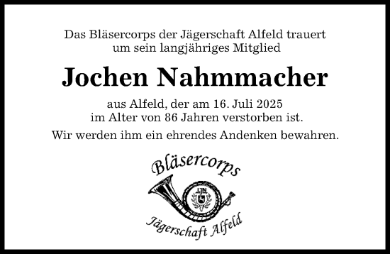 Traueranzeige von Jochen Nahmmacher von Hildesheimer Allgemeine Zeitung