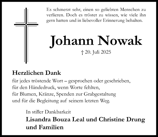 Traueranzeige von Johann Nowak von Hildesheimer Allgemeine Zeitung