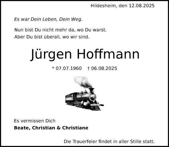 Traueranzeige von Jürgen Hoffmann von Hildesheimer Allgemeine Zeitung