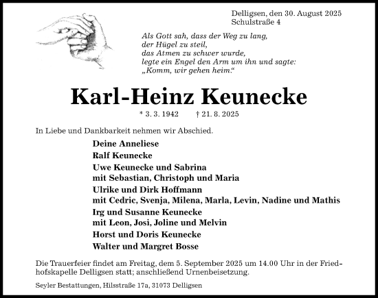 Traueranzeige von Karl-Heinz Keunecke von Hildesheimer Allgemeine Zeitung