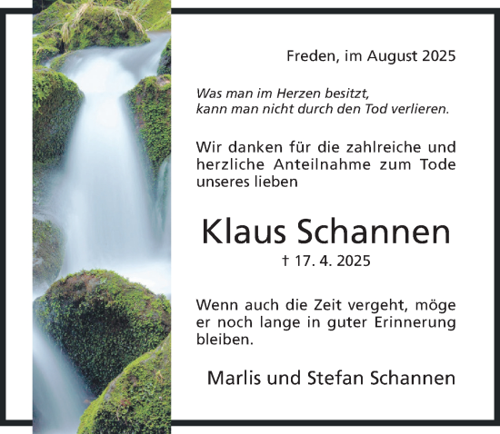 Traueranzeige von Klaus Schannen von Hildesheimer Allgemeine Zeitung