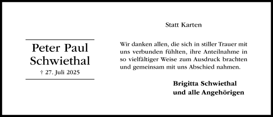 Traueranzeige von Peter Schwiethal von Hildesheimer Allgemeine Zeitung