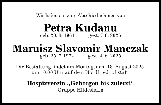 Traueranzeige von Petra Kudanu von Hildesheimer Allgemeine Zeitung
