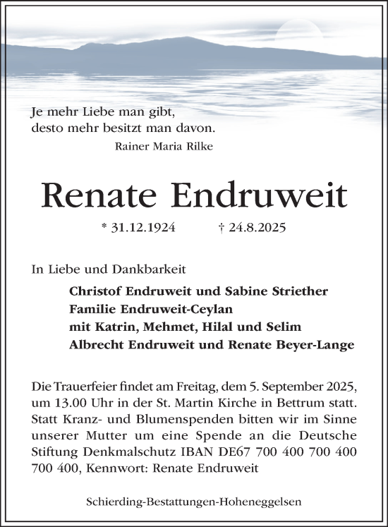 Traueranzeige von Renate Endruweit von Hildesheimer Allgemeine Zeitung