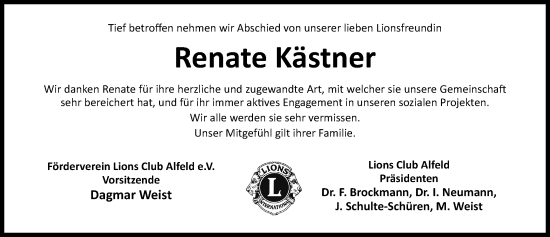 Traueranzeige von Renate Kästner von Hildesheimer Allgemeine Zeitung