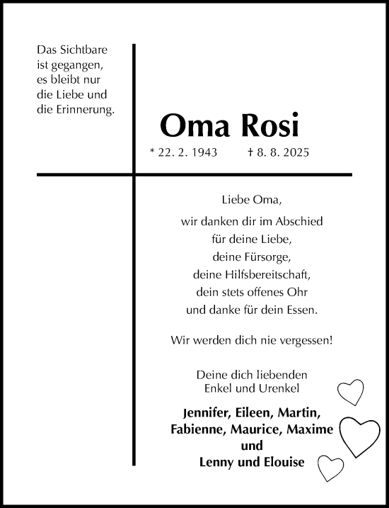 Traueranzeige von Rosi  von Hildesheimer Allgemeine Zeitung