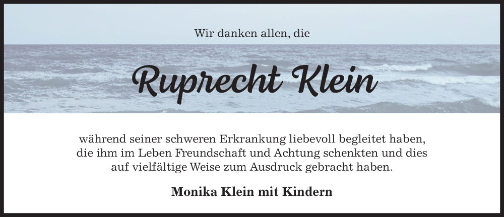  Traueranzeige für Ruprecht Klein vom 16.08.2025 aus Hildesheimer Allgemeine Zeitung