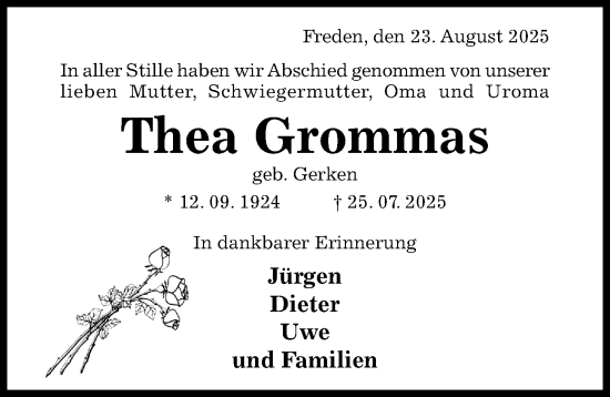 Traueranzeige von Thea Grommas von Hildesheimer Allgemeine Zeitung