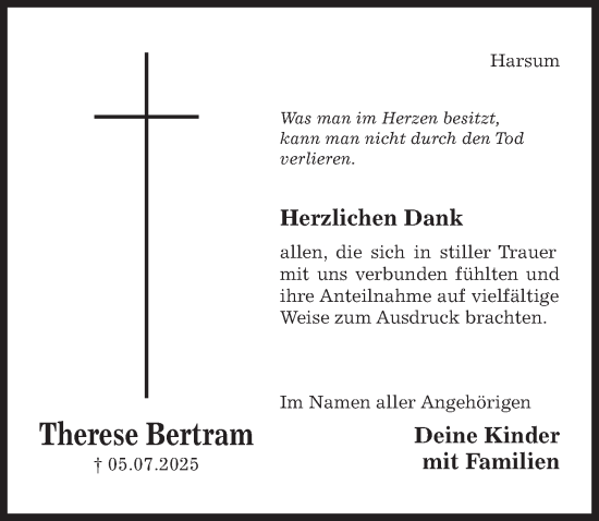 Traueranzeige von Therese Bertram von Hildesheimer Allgemeine Zeitung