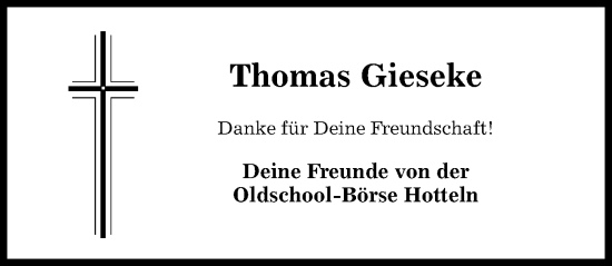 Traueranzeige von Thomas Gieseke von Hildesheimer Allgemeine Zeitung