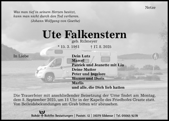 Traueranzeige von Ute Falkenstern von Hildesheimer Allgemeine Zeitung