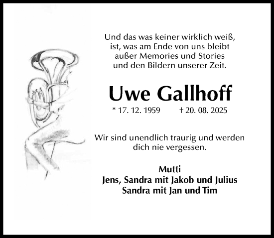 Traueranzeige von UWE GALLHOFF von Hildesheimer Allgemeine Zeitung