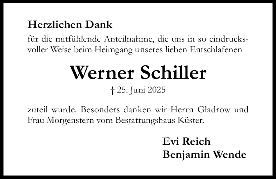 Traueranzeige von Werner Schiller von Hildesheimer Allgemeine Zeitung