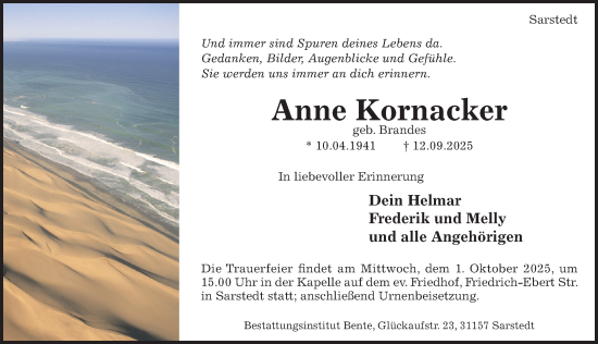 Traueranzeige von Anne Kornacker von Hildesheimer Allgemeine Zeitung
