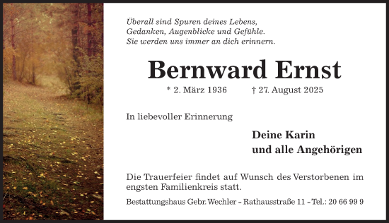 Traueranzeige von Bernward Ernst von Hildesheimer Allgemeine Zeitung