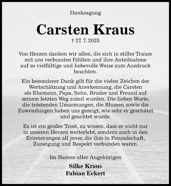 Traueranzeige von Carsten Kraus von Hildesheimer Allgemeine Zeitung
