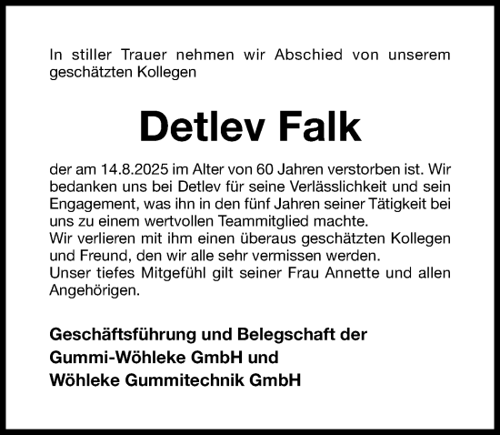 Traueranzeige von Detlev Falk von Hildesheimer Allgemeine Zeitung