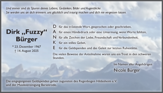 Traueranzeige von Dirk Bürger von Hildesheimer Allgemeine Zeitung