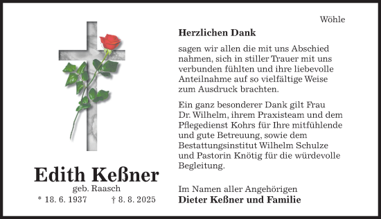 Traueranzeige von Edith Keßner von Hildesheimer Allgemeine Zeitung