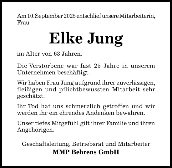 Traueranzeige von Elke Jung von Hildesheimer Allgemeine Zeitung