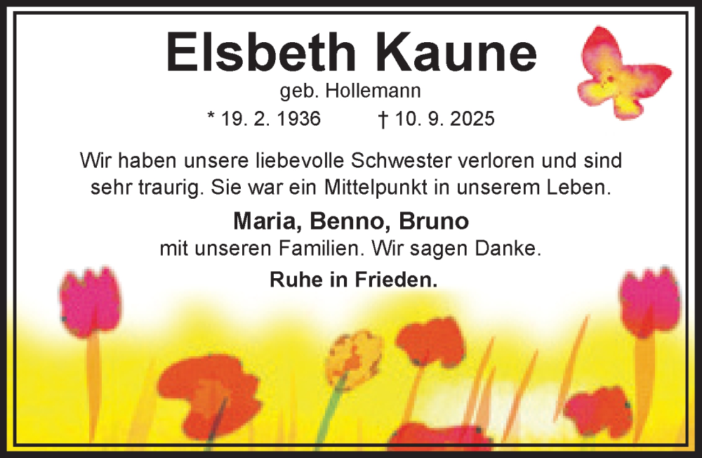  Traueranzeige für Elsbeth Kaune vom 17.09.2025 aus Hildesheimer Allgemeine Zeitung
