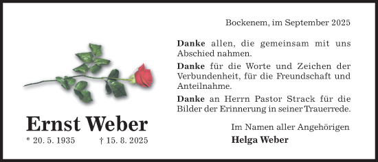 Traueranzeige von Ernst Weber von Hildesheimer Allgemeine Zeitung
