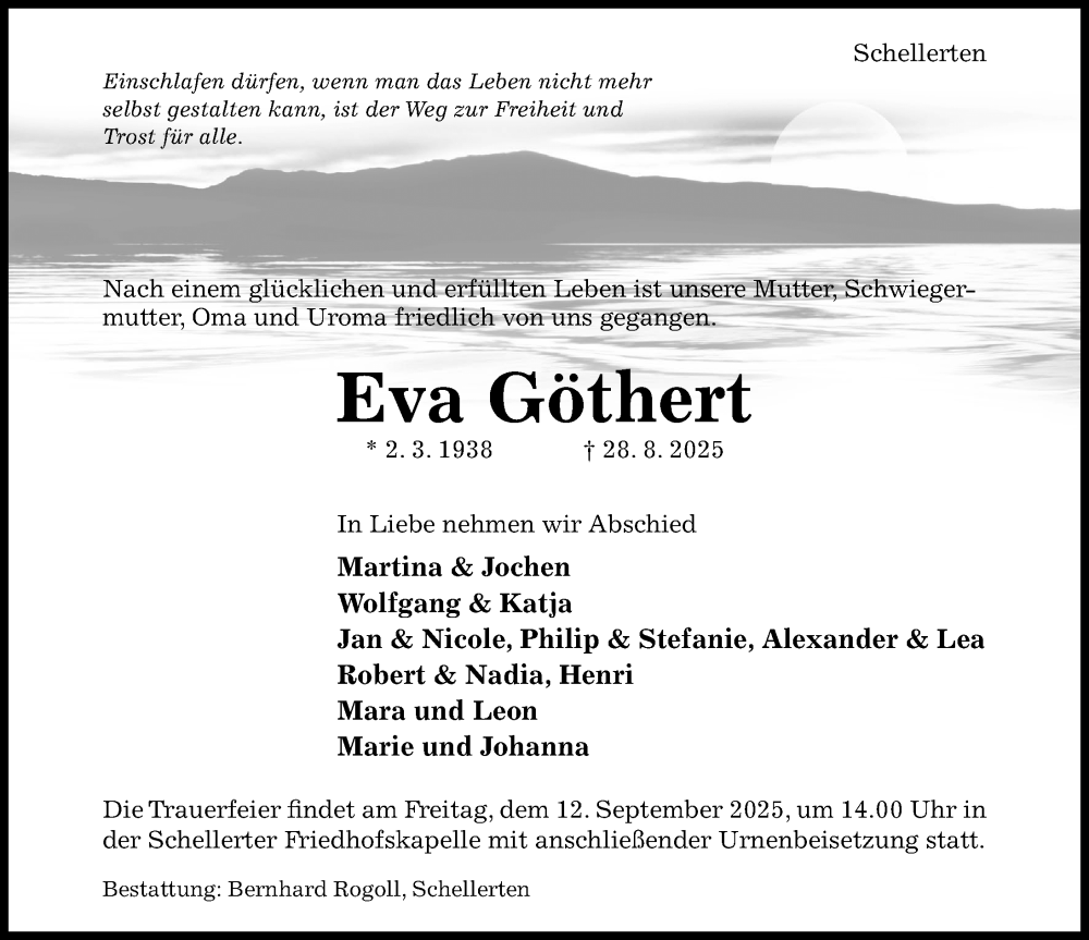  Traueranzeige für Eva Göthert vom 06.09.2025 aus Hildesheimer Allgemeine Zeitung