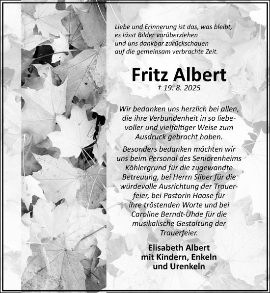 Traueranzeige von Fritz Albert von Hildesheimer Allgemeine Zeitung