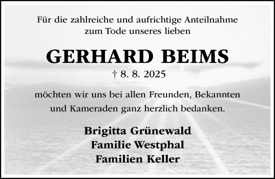 Traueranzeige von Gerhard Beims von Hildesheimer Allgemeine Zeitung