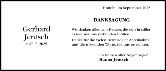 Traueranzeige von Gerhard Jentsch von Hildesheimer Allgemeine Zeitung