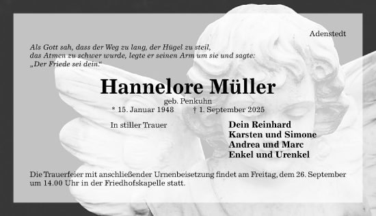 Traueranzeige von Hannelore Müller von Hildesheimer Allgemeine Zeitung